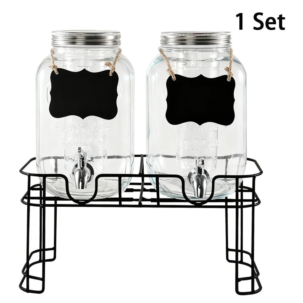 Drink Dispenser 2 Packs 1 Gallon Glass with Stand and Stainless-Steel Faucet Party