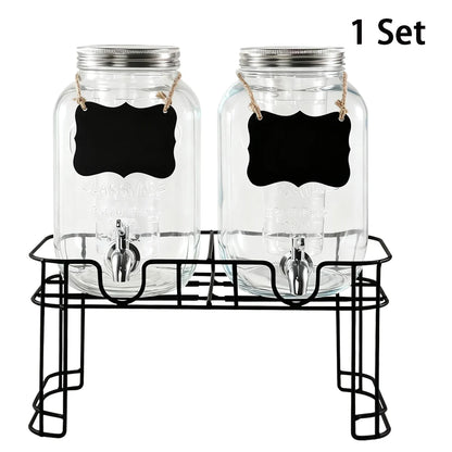 Drink Dispenser 2 Packs 1 Gallon Glass with Stand and Stainless-Steel Faucet Party