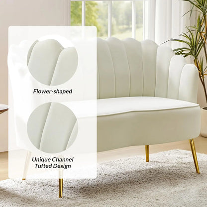 Velvet Loveseat Gold Metal Legs Modern Flower Back 2-Seater