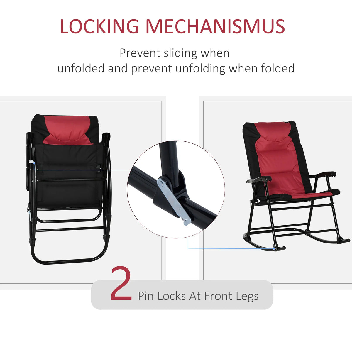 2PC Oversized Folding Rocking Camping Chairs, Red