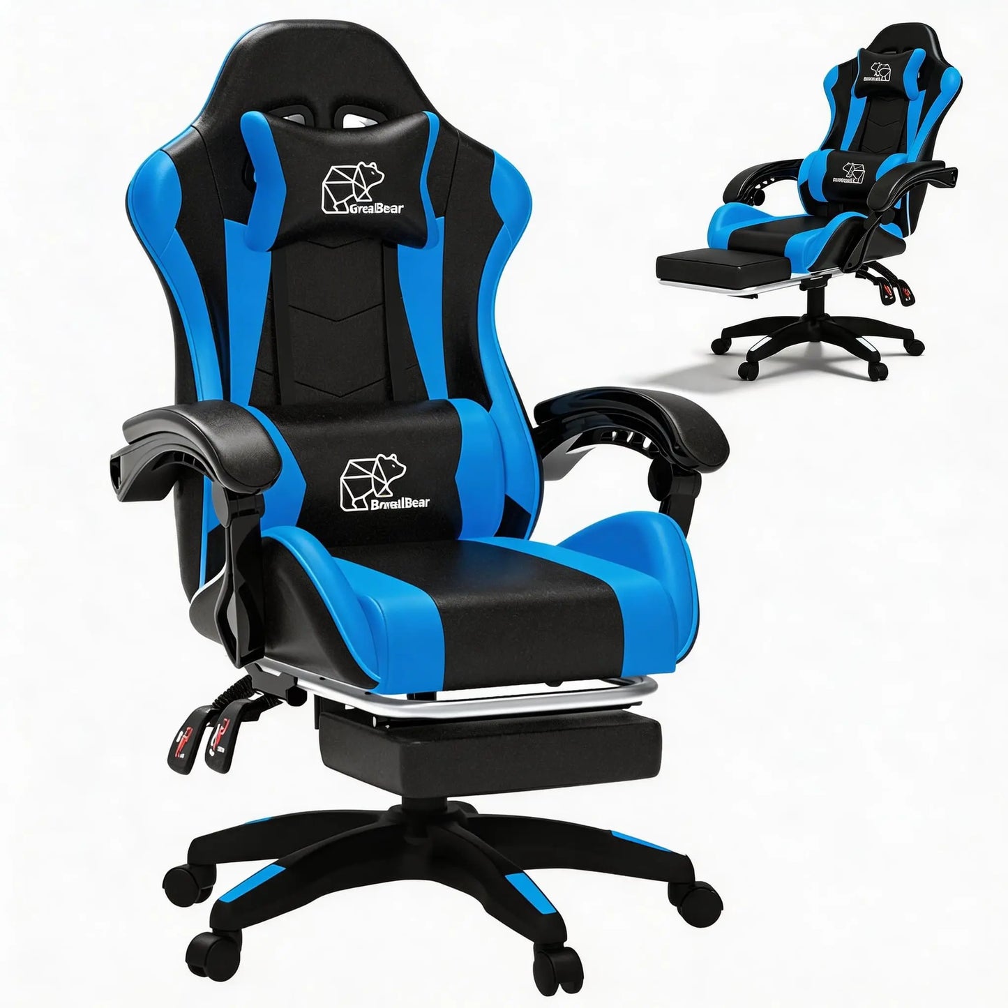Computer Gaming Leather Office Chairs with Footrest, Back Recliner Height Adjustable
