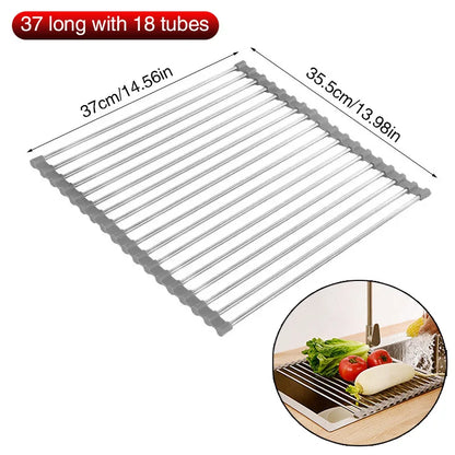 Over Sink Rollable Dish Drying Rack Foldable Stainless Steel Drain Mat