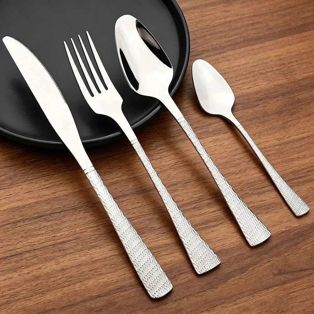 Stainless Steel Dinnerware Set Knife Fork Spoon Dinner Set Kitchen Silver Flatware
