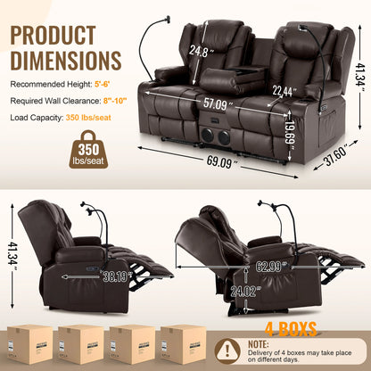 Redlife Loveseat Electric Recliner Sofa for Seniors, Massage & Heat Capacity,Cat-Claw Leather.