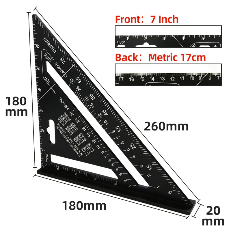 Triangle 7Inch Measurement Tool Square Angle Woodworking Square Triangular Metric