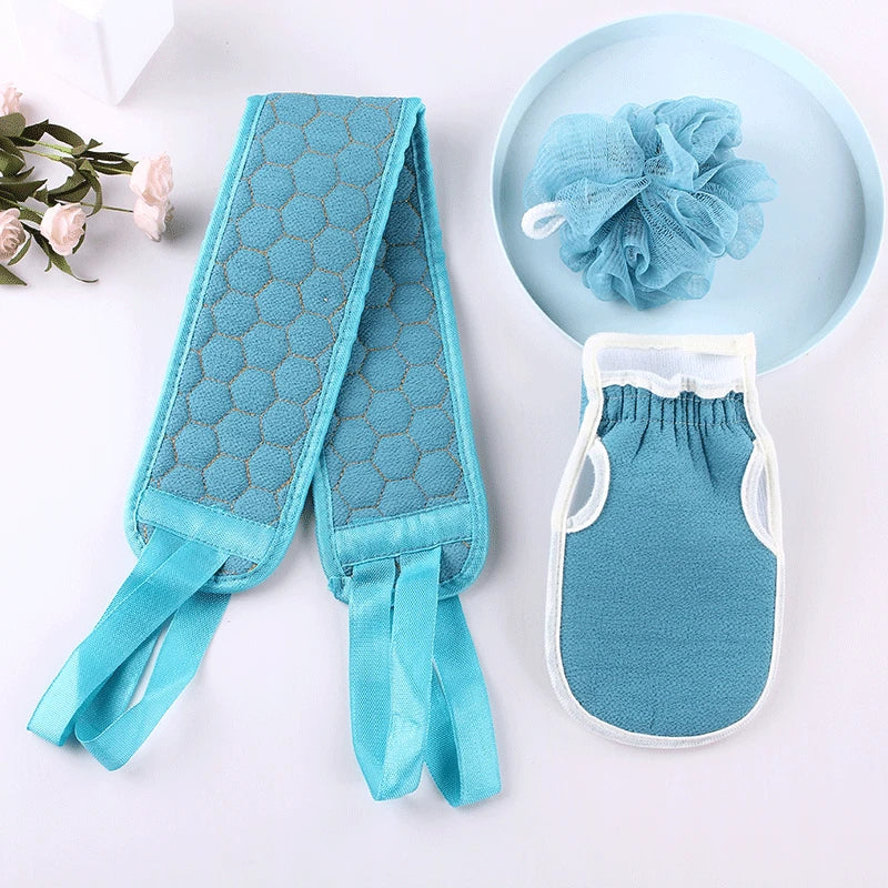 3Pcs Exfoliating Bath Body Scrub Washcloths & Shower Mitts, Deep Cleaning Scrub