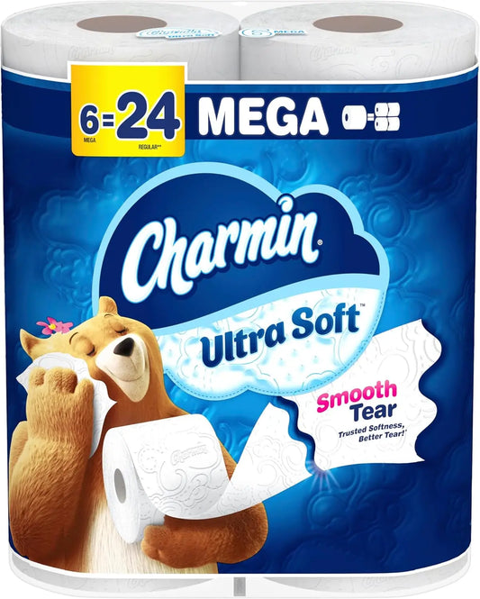 Ultra Soft Toilet Paper 6 Mega Rolls, Gentle and Absorbent.