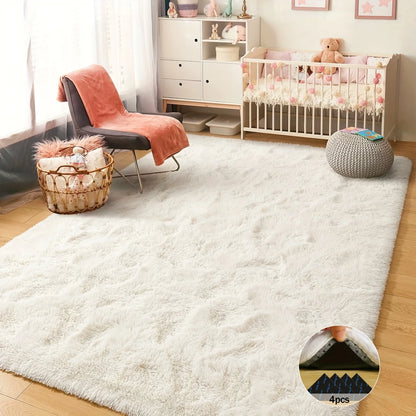 Off-White Luxury Plush Carpet with 4 Rug Stickers, Ideal Room Decor.