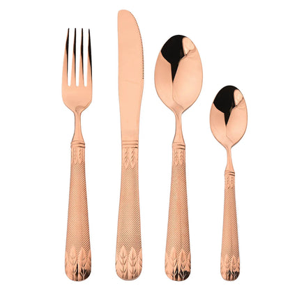 4Pcs Set Gold Wheat Ears Pattern Dinnerware 304 Stainless Steel Tableware