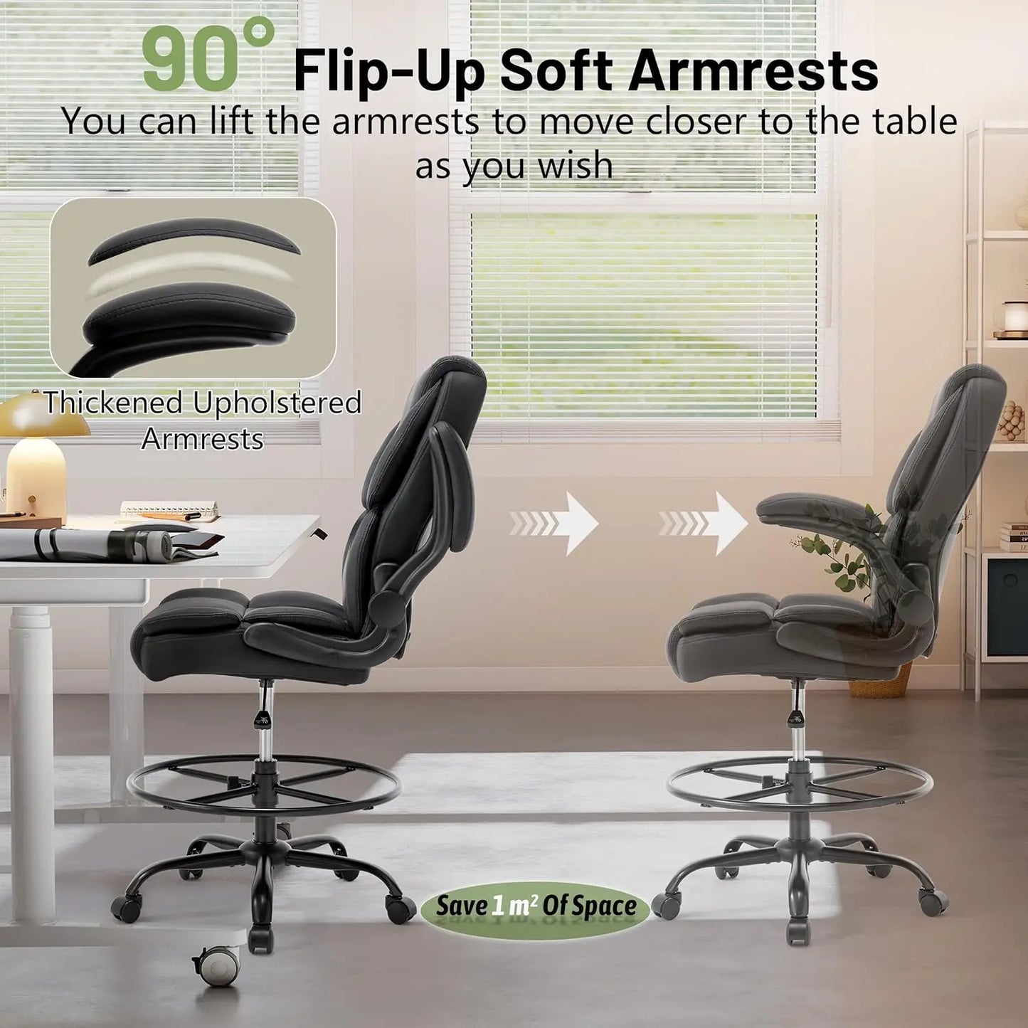 500LBS Drafting Chair, High Back Safer Standing Desk Chair,