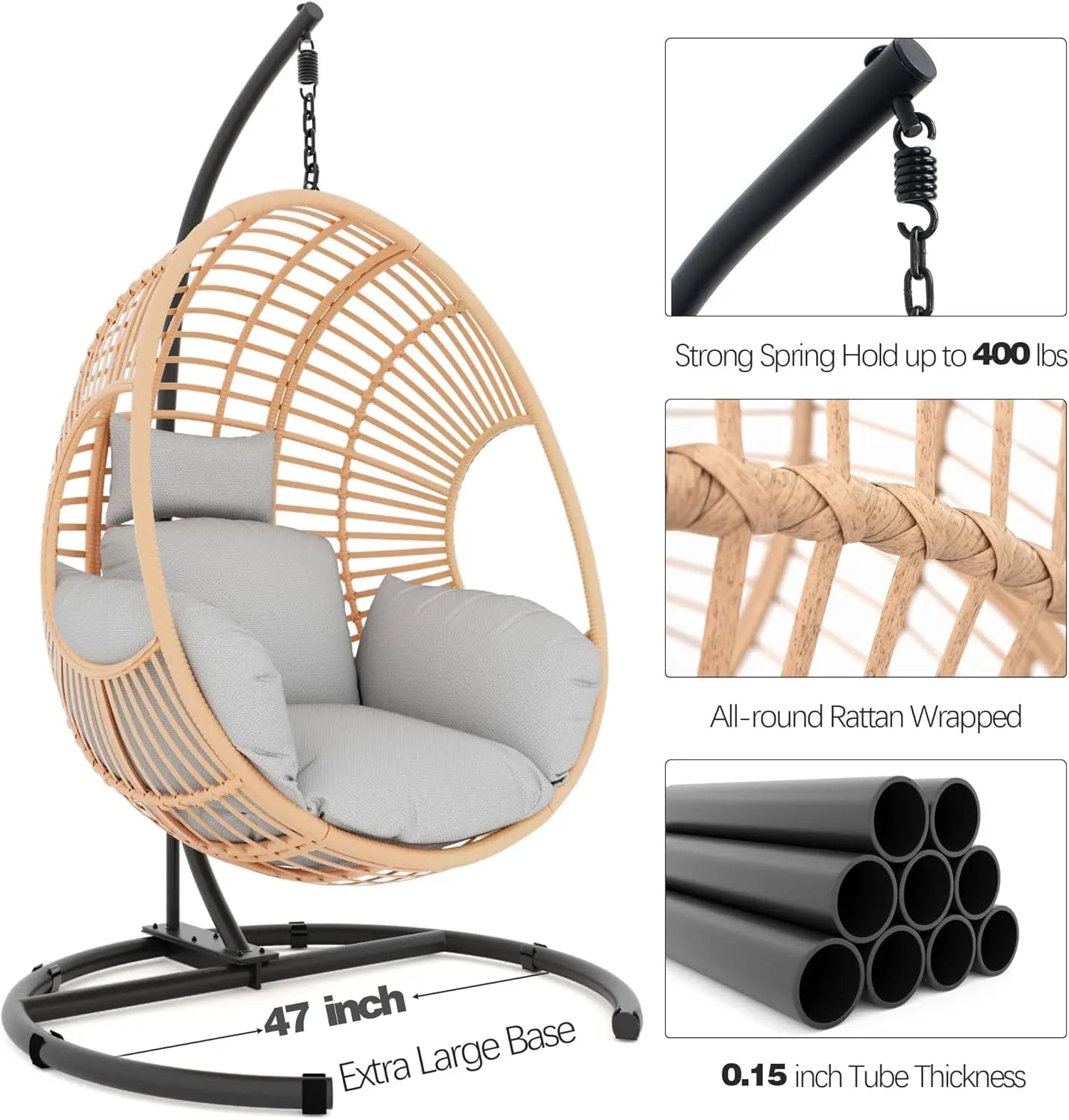 Oversized Leisure Hanging Hammock Egg Chair with Stand indoor or outdoor
