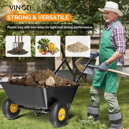 Wheelbarrow, Plastic and Steel Wheel Barrel, Garden Cart for Lawn