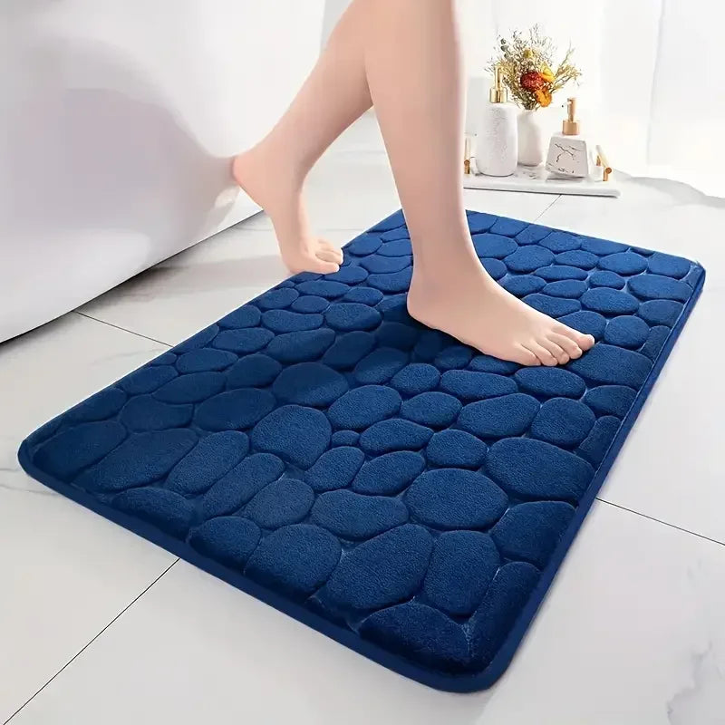 Non-Slip Bathroom Mat Cobblestone Embossed Absorbent Doormat Machine Washable Quick Drying