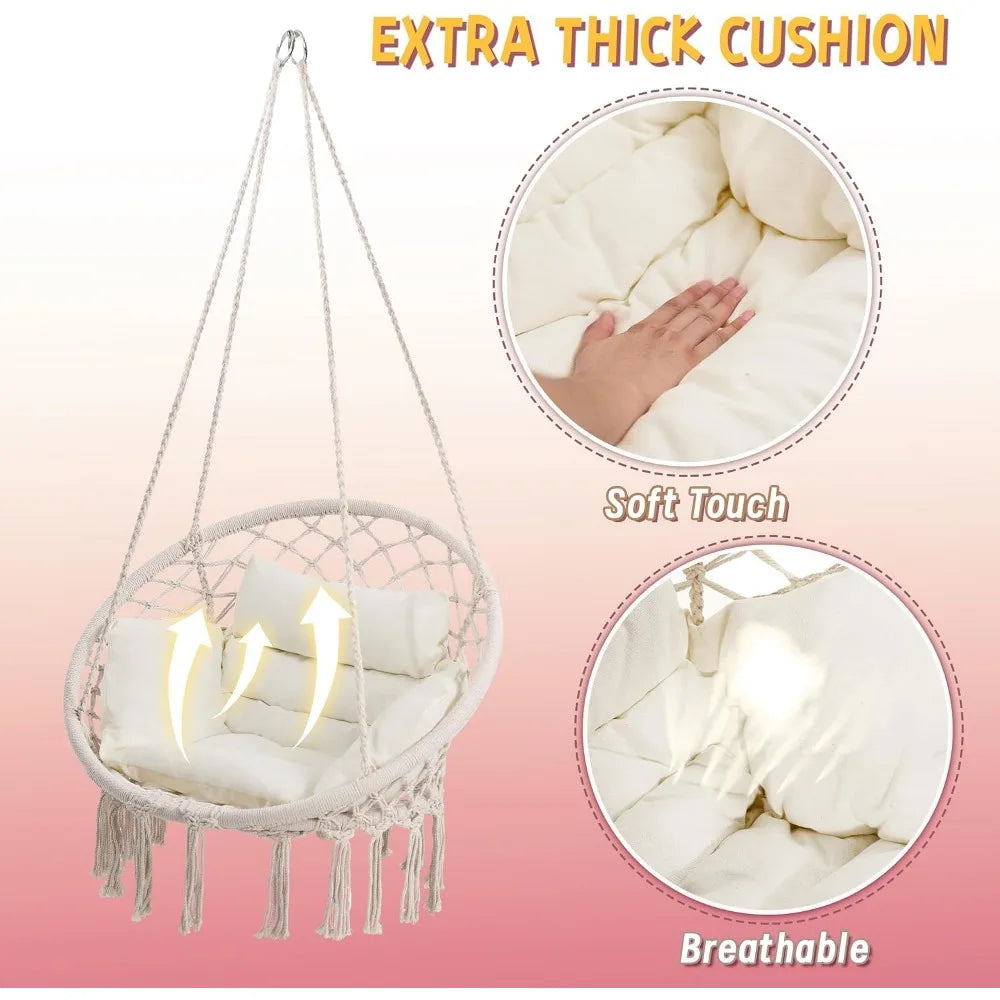 Hanging Swing Chair with Thick Cushion for Bedroom and Porch
