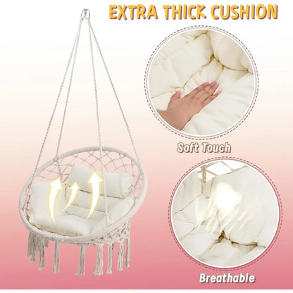 Hanging Swing Chair with Thick Cushion for Bedroom and Porch