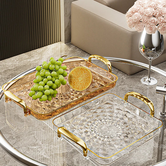 WORTHBUY Light Luxury Clear Serving Tray Plastic Fruit Dessert Tray