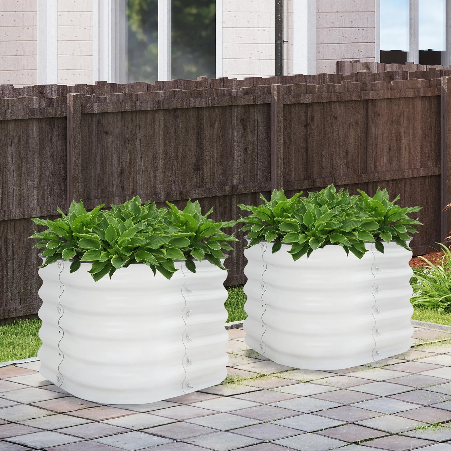 2Pcs Round Raised Garden Bed Aluminum Zinc Plated Steel Rustproof Outdoor Elevated Planter Box Open Base Drainage Garden Plant