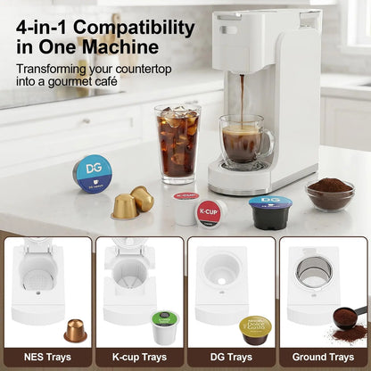 Single-Serve Coffee Maker, 4 in 1 Hot and Iced Coffee Machine, K-Cup Pod, NES Original DG Pod, Customizable Brew Volume, Heats up in 3 Seconds