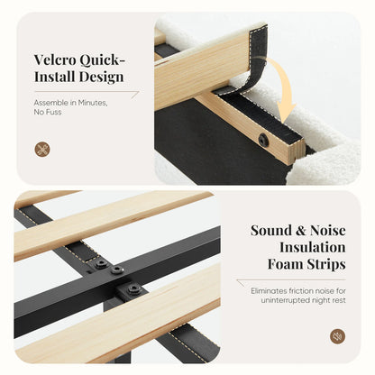 Adjustable Teddy Fleece Headboard No Box Spring Required Wooden Slats Support Easy Assembly Noise Free