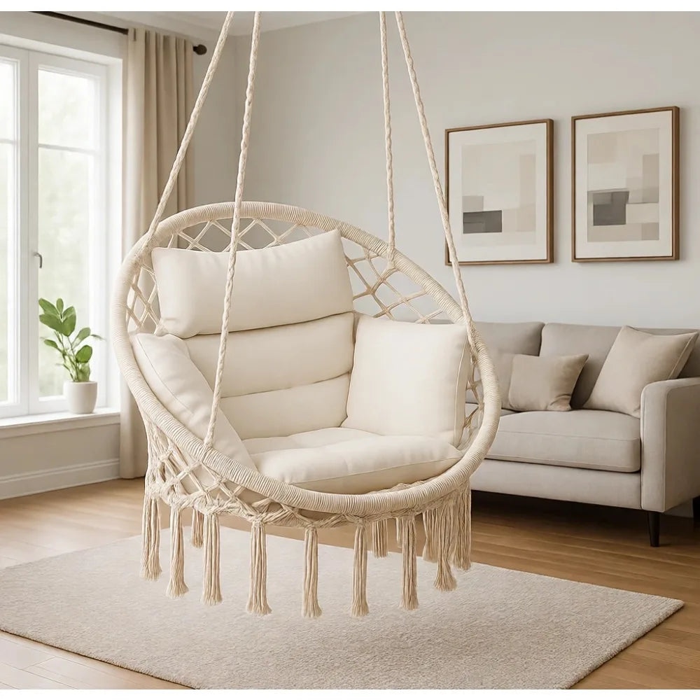 Hanging Swing Chair with Thick Cushion for Bedroom and Porch