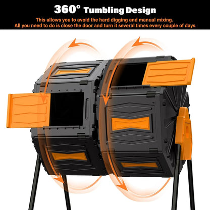 45 Gallon Dual Chamber Compost Tumbler, Easy Assemble Outdoor Bin for Garden and Kitchen Waste