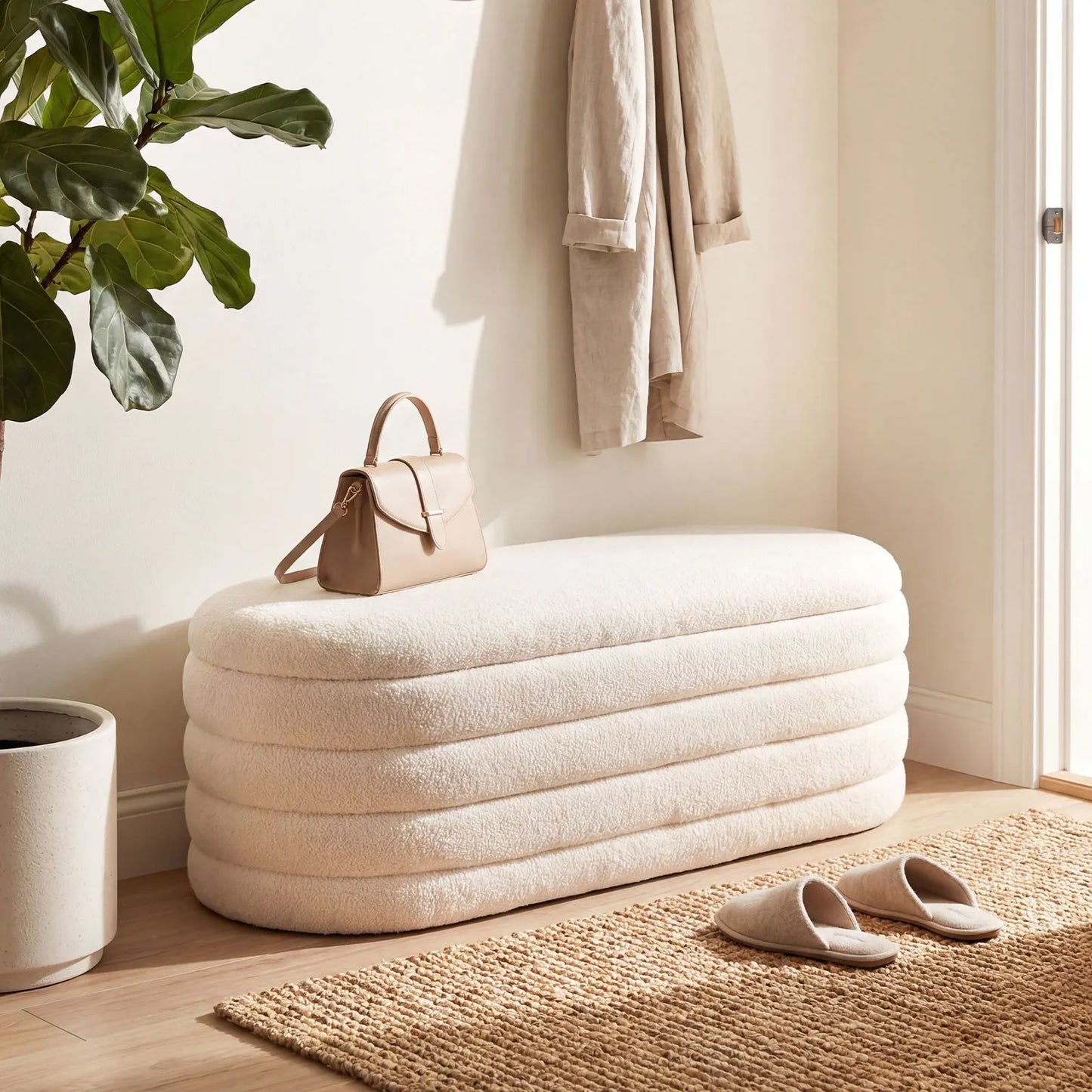 Upholstered Fabric Storage Ottoman Bedroom Bench,