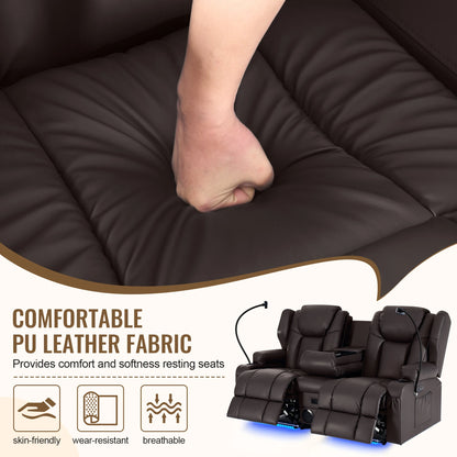 Redlife Loveseat Electric Recliner Sofa for Seniors, Massage & Heat Capacity,Cat-Claw Leather.