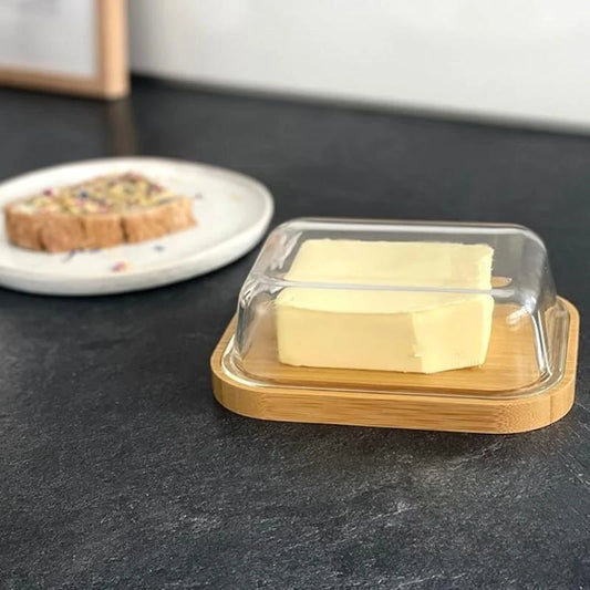 bamboo butter dish with lid for countertop and refrigerator door shelf