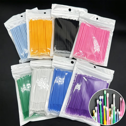 100Pcs Eyelash Cleaning Brush Lash Extension Micro Cotton Swab Individual Eyelashes