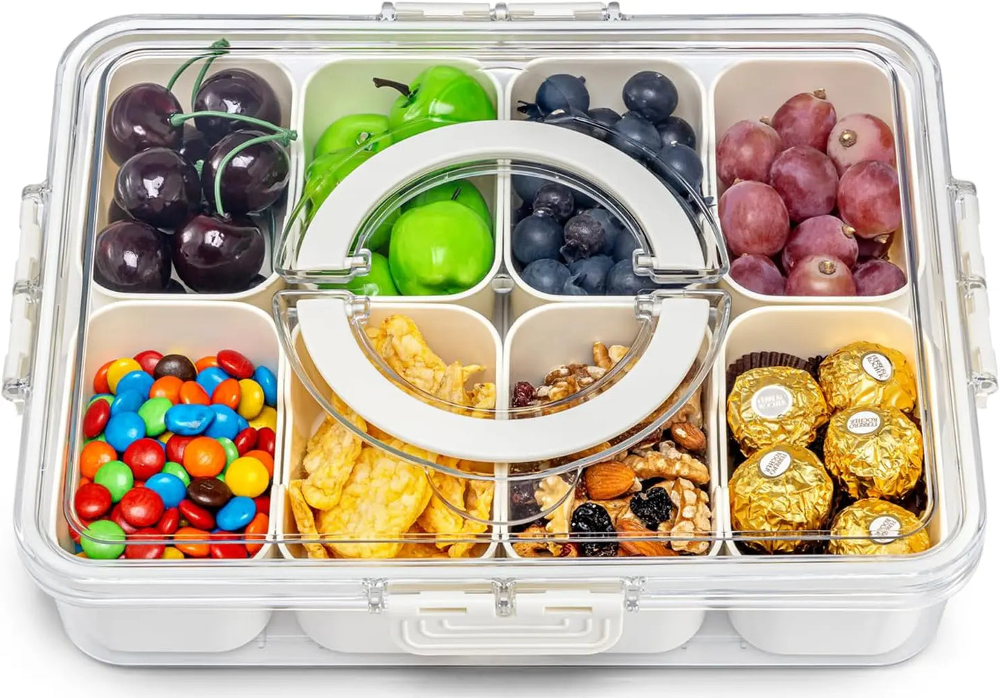 Snack Serving Tray with Lid and Handle snack for Portable Snack Platters - Clear Organizer