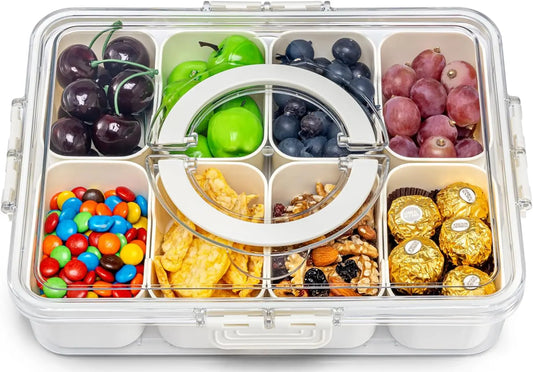 Snack Serving Tray with Lid and Handle snack for Portable Snack Platters - Clear Organizer