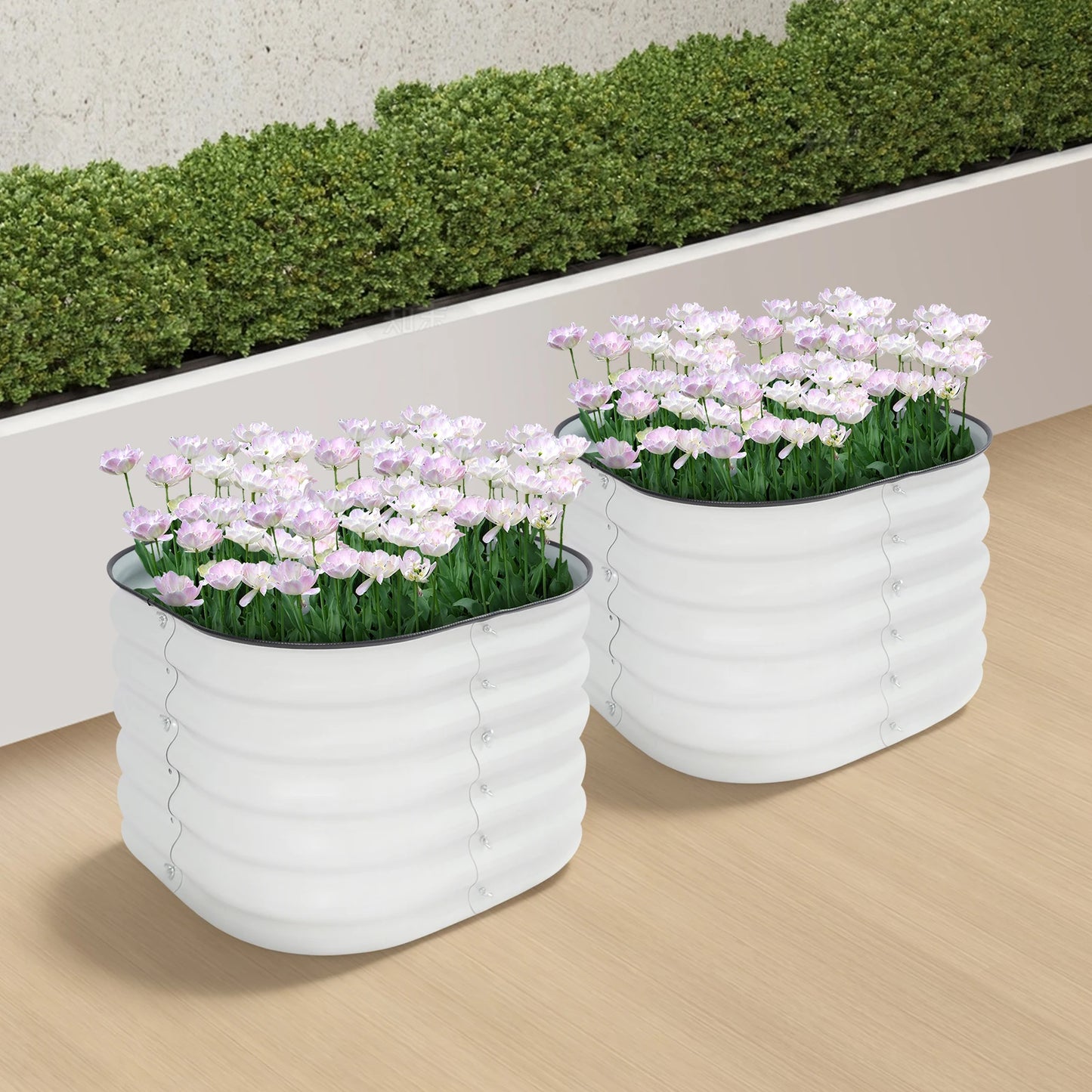 2Pcs Round Raised Garden Bed Aluminum Zinc Plated Steel Rustproof Outdoor Elevated Planter Box Open Base Drainage Garden Plant