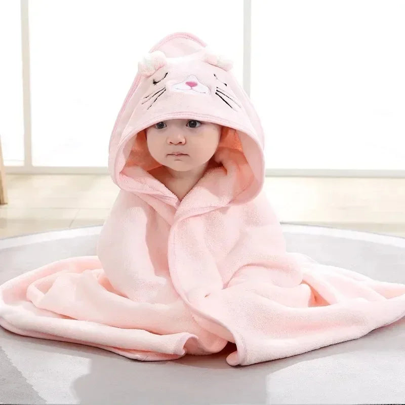 80*80cm/ Cartoon Baby Bath Towel Body Hooded Polyester Fiber Baby Bathrobe Newborn Swaddling