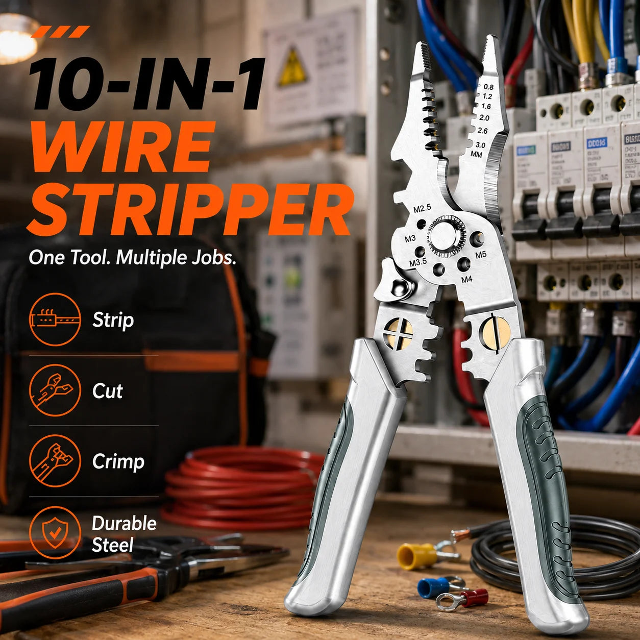 8.5 Inch Multi-Functional Industrial Wire Stripper Cutter Crimper Heavy Duty Stainless Steel Electrical