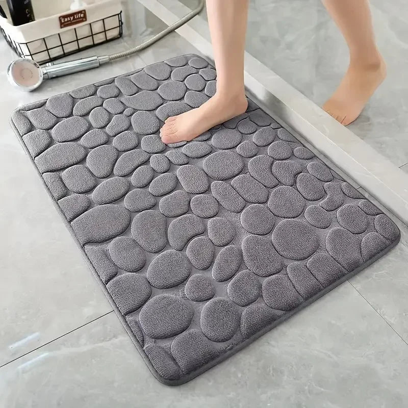 Non-Slip Bathroom Mat Cobblestone Embossed Absorbent Doormat Machine Washable Quick Drying