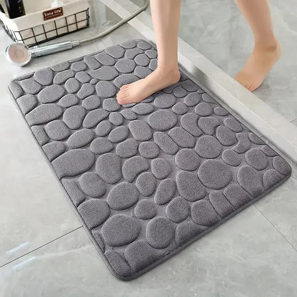 Non-Slip Bathroom Mat Cobblestone Embossed Absorbent Doormat Machine Washable Quick Drying