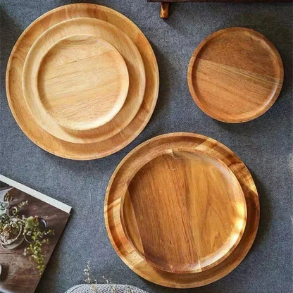 Dish10/15/20/25cm Wooden Round Serving Platter Tray