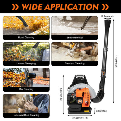 2-Stroke Gas Leaf Blower, Adjustable Speed Backpack Blower, Yard Cleaning