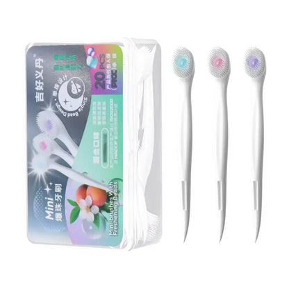 20pcs/box Portable 4-in-1 Toothbrush Toothpick Tongue Scraper for Travel Oral Cleaning Disposable Toothbrush
