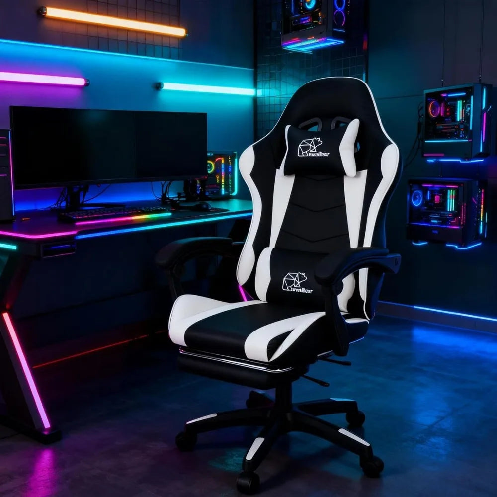 Computer Gaming Leather Office Chairs with Footrest, Back Recliner Height Adjustable
