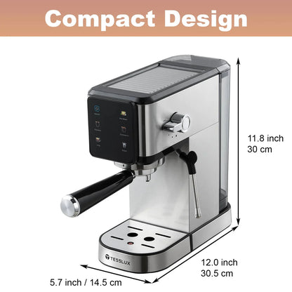 Espresso Machine with Dual Boiler, LCD Touch Control & Milk Frothier Compact Home Coffee Maker for Café Style Cappuccino & Latte,