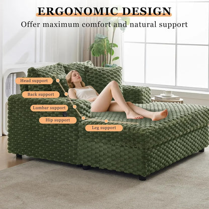 Oversized Chaise Lounge Chair Indoor, Modern Upholstered Cozy with Throw Pillows and Armrests