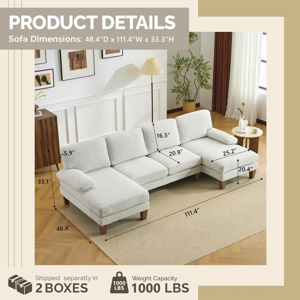 U-shaped Sectional Couch with Two Chaise, Affordable Small Sofa with Chenille Fabric Comfy Couche