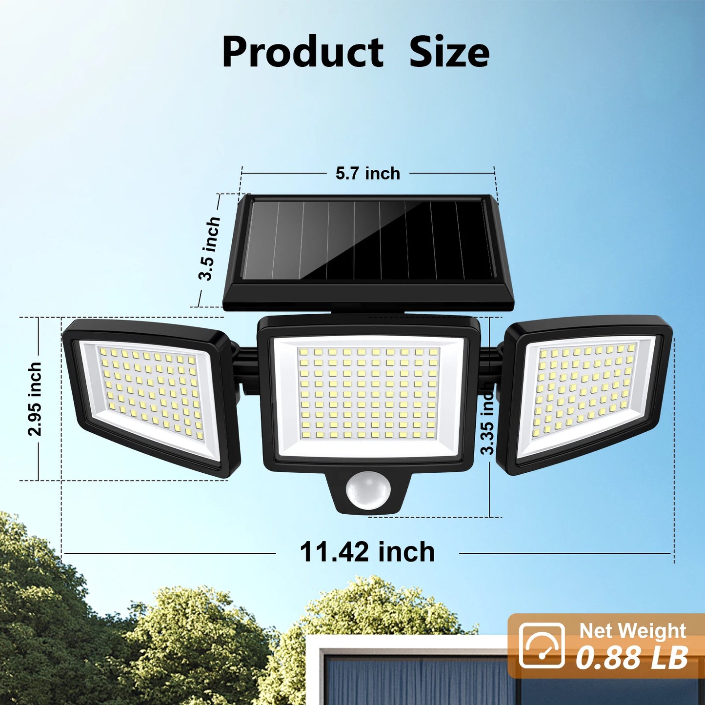 3-Head Solar Outdoor Light, Motion Sensor Security Light with Wireless Remote Control