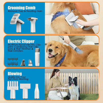 Pet multifunctional hair electric clipper, vacuum grooming machine, dog hair blower, adjustable the temperature