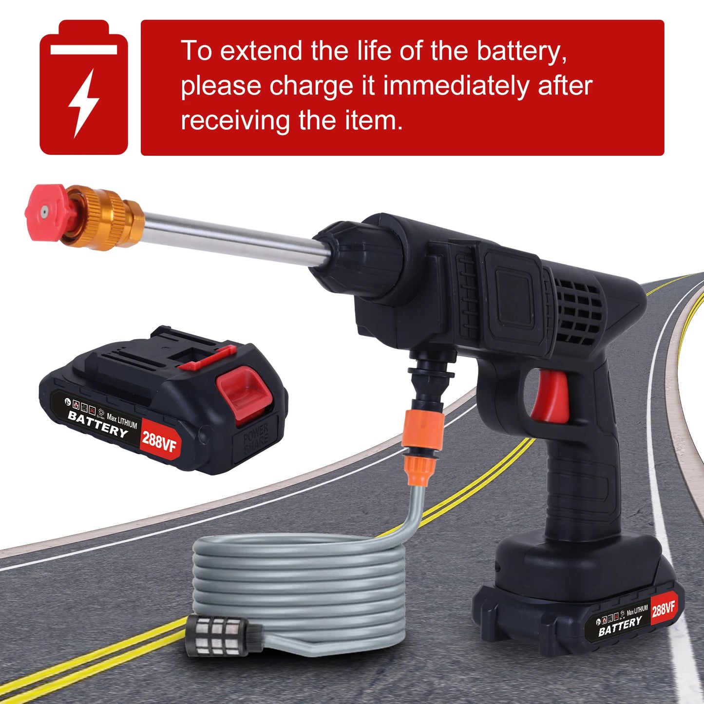 Portable Cordless Car High Pressure Washer Cleaner Gun with 2Pcs 1200mah Battery