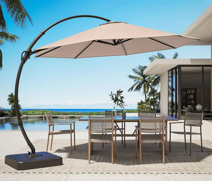 Outdoor Patio Umbrella with Base Included, 11ft Large Sunshade Cantilever Umbrella Deluxe Curvy Aluminum