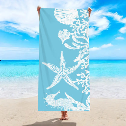 1pc ocean element beach towel, shell starfish printed large beach towel