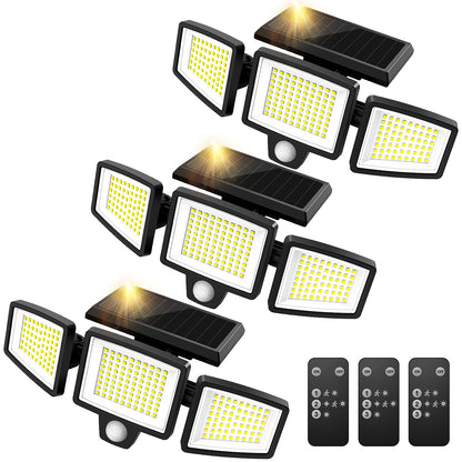 3-Head Solar Outdoor Light, Motion Sensor Security Light with Wireless Remote Control