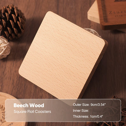 Wood Coaster Round Square Beech Wood Cup Mat Durable Heat Resistant Pad Placemats 8.8cm/3.46in